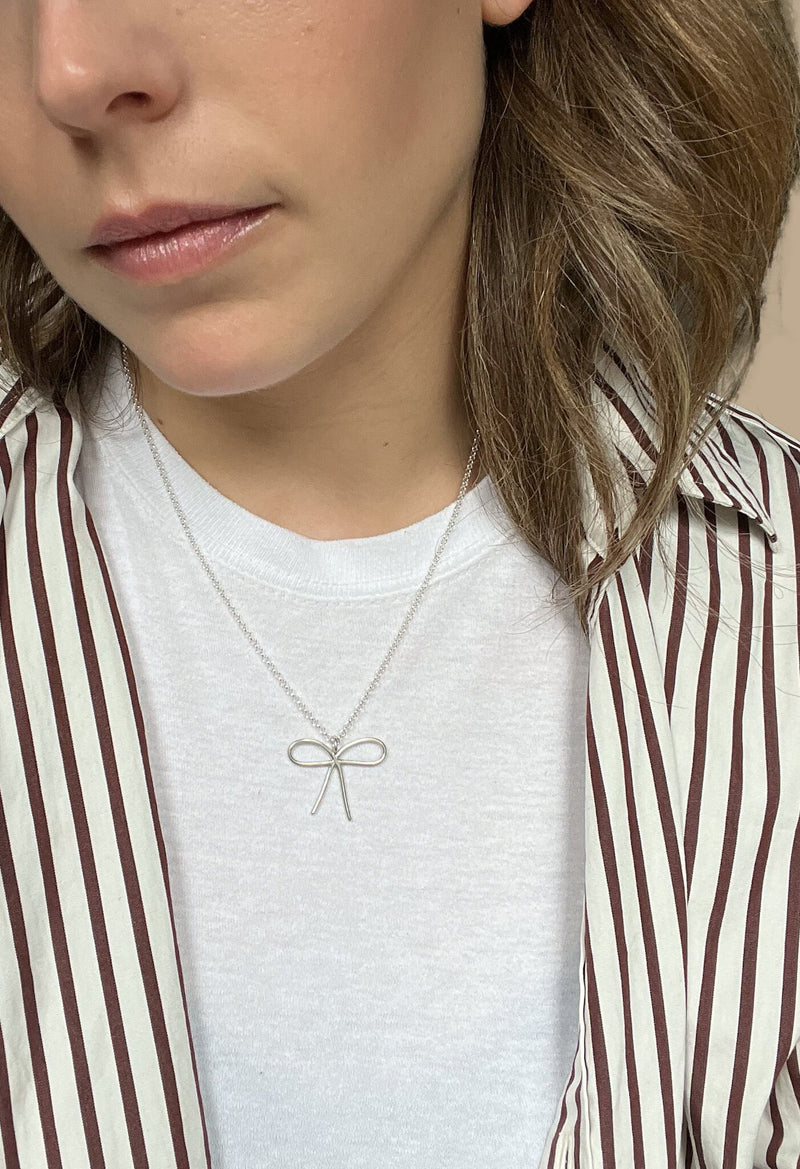 Silver Bow Pendant Necklace